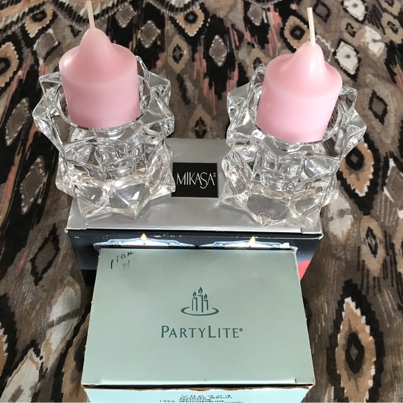 2 way Mikasa candle holders with 6 pink notive party lite candles - Picture 2 of 10